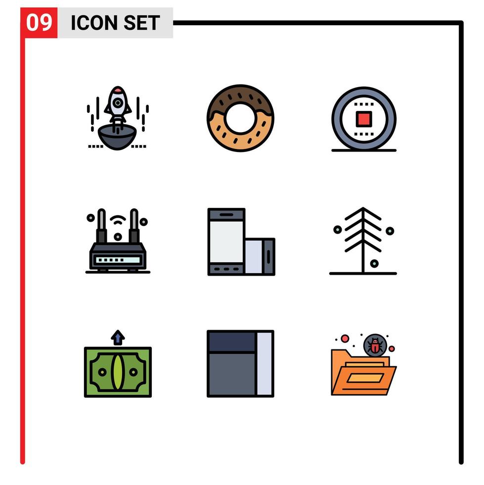 Pictogram Set of 9 Simple Filledline Flat Colors of device wifi control technology internet Editable Vector Design Elements
