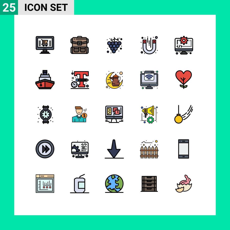 25 Filled line Flat Color concept for Websites Mobile and Apps coding magnetic hiking test laboratory Editable Vector Design Elements