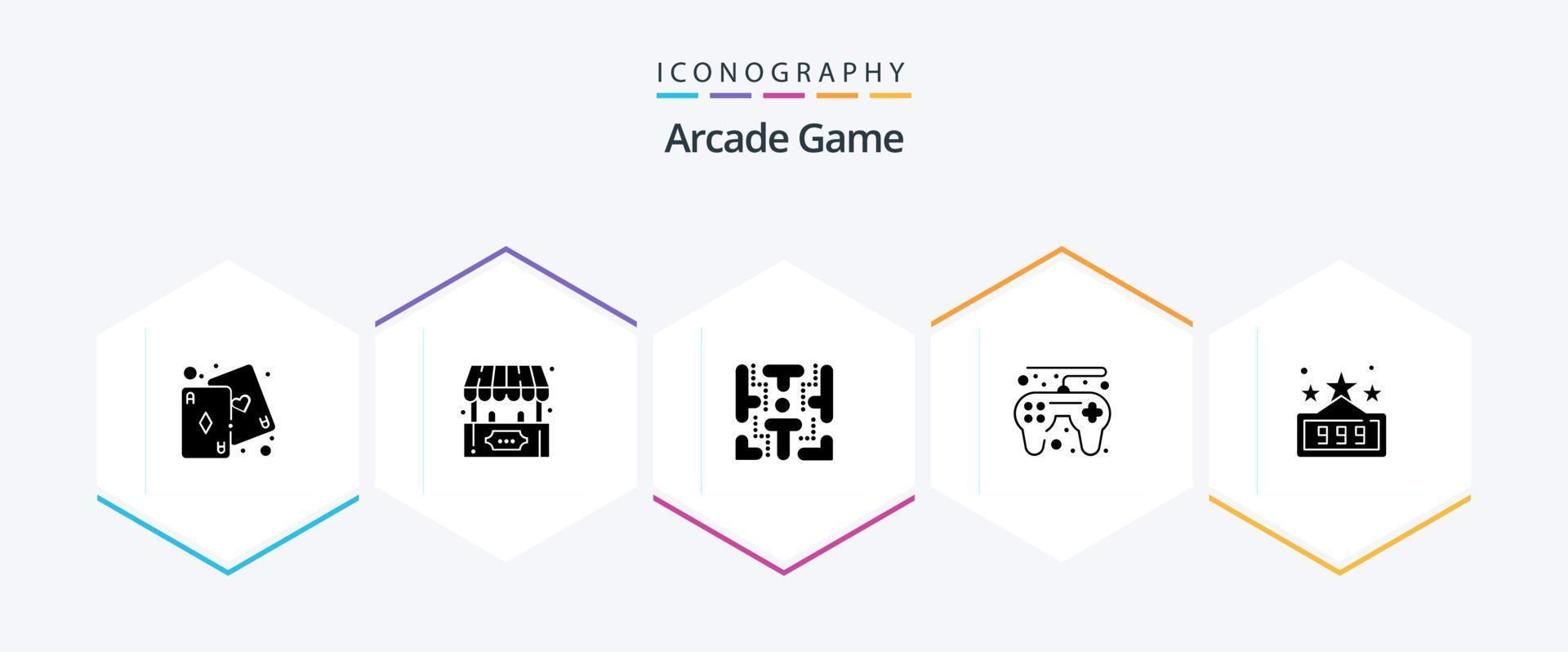 Arcade 25 Glyph icon pack including game. high score. maze. play. game controller vector