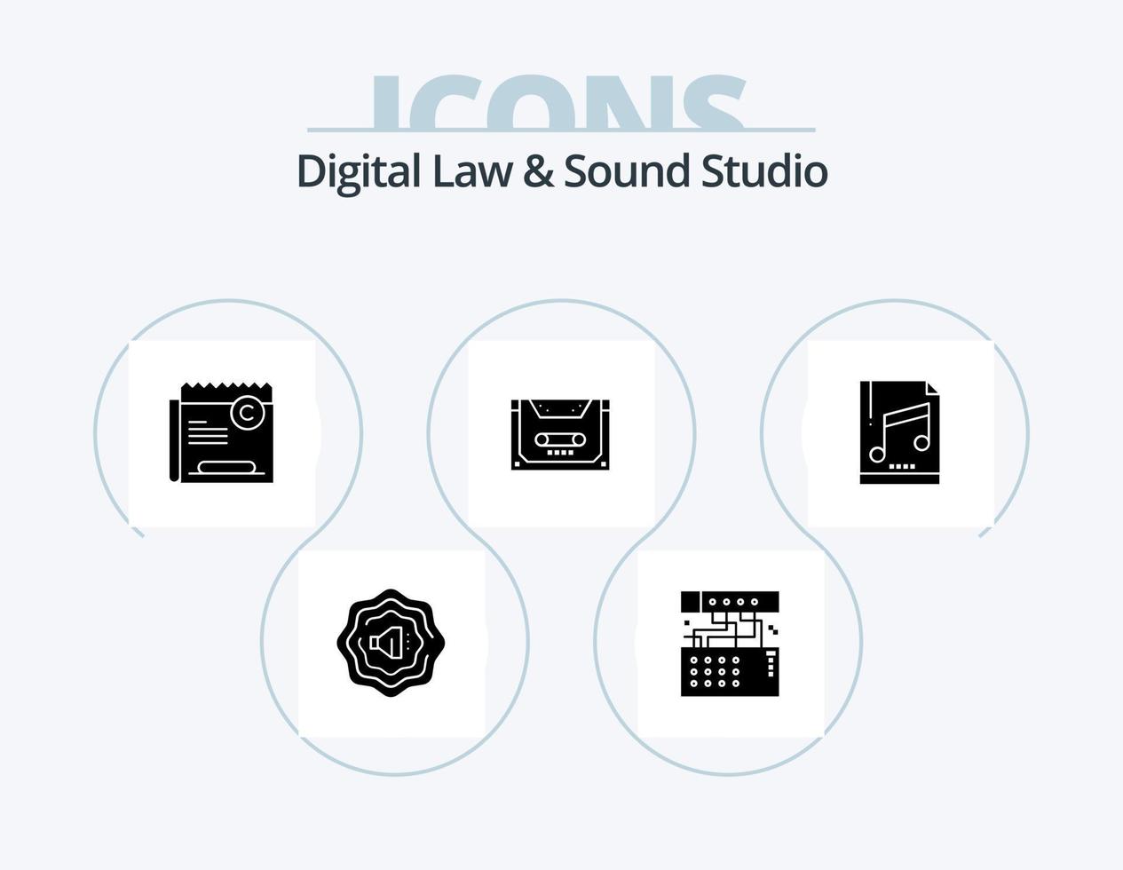 ley digital y estudio de sonido glifo icono paquete 5 diseño de iconos. computadora. cubierta. restricción. compacto. audio vector