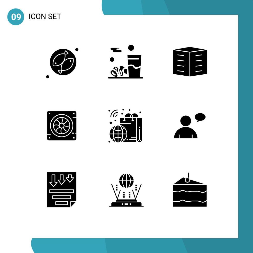 paquete de iconos de vector de stock de 9 signos y símbolos de línea para elementos de diseño de vector editables de computadora de ventilador de edificio de aire minorista