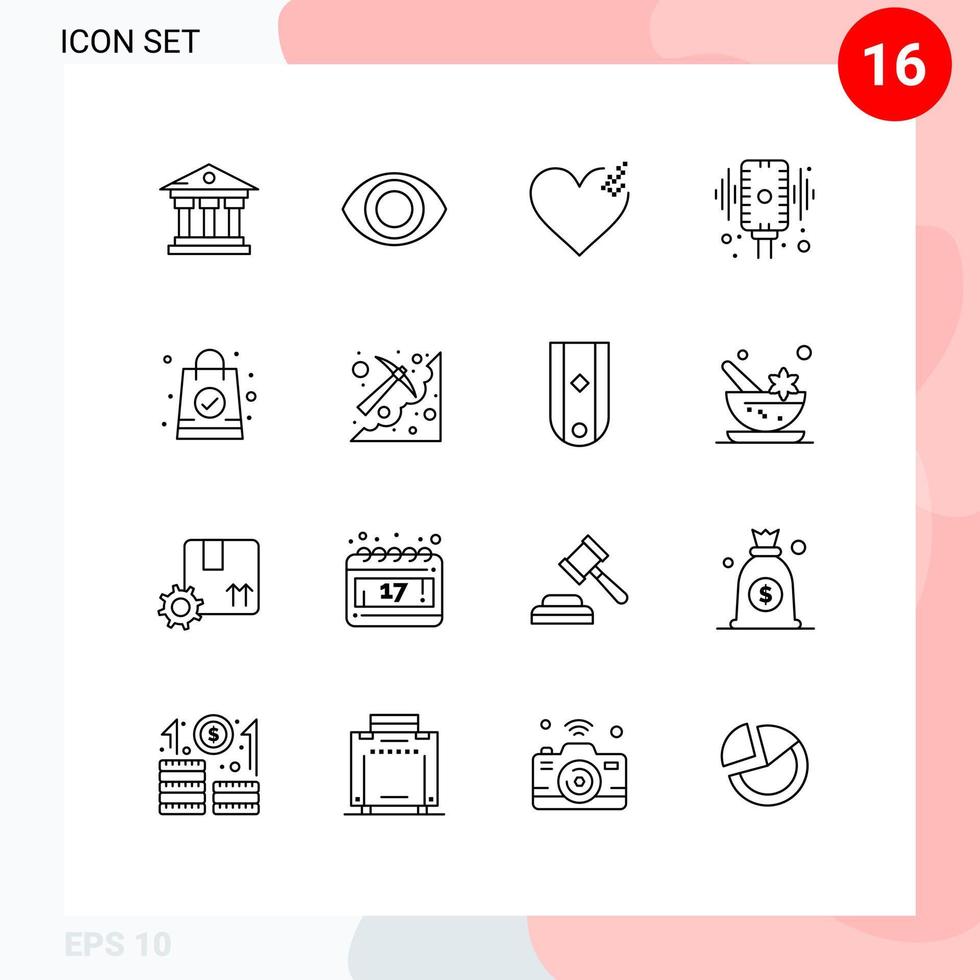 paquete de iconos de vector de stock de 16 signos y símbolos de línea para elementos de diseño de vector editables de audio de bolso de mano de bolsa de cueva