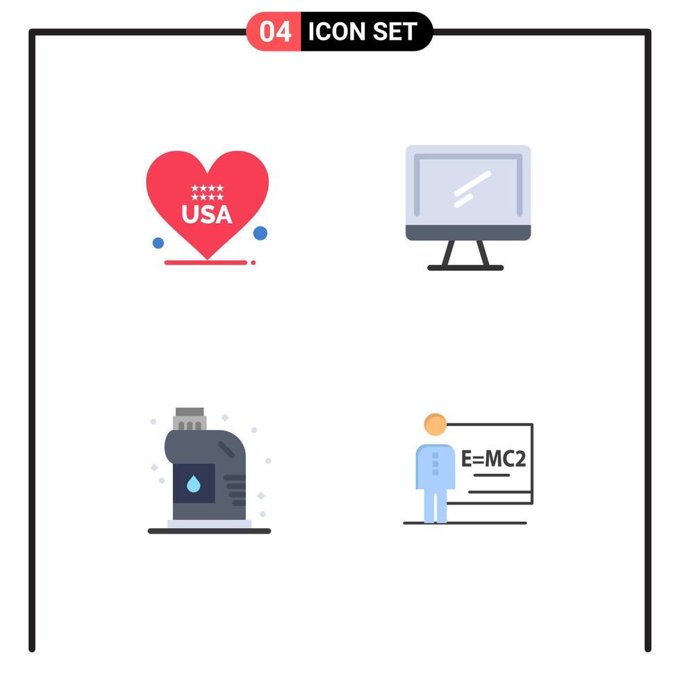 Modern Set of 4 Flat Icons Pictograph of heart cleaner usa device plumber Editable Vector Design Elements