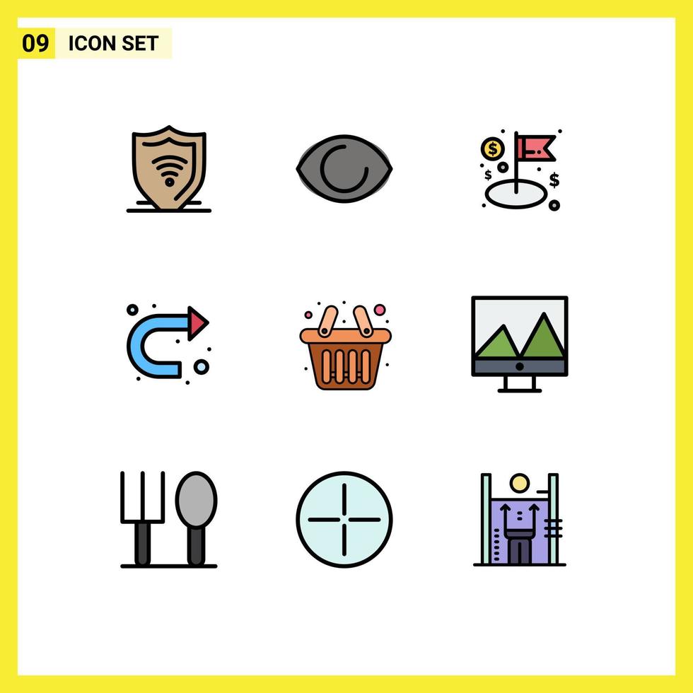 Universal Icon Symbols Group of 9 Modern Filledline Flat Colors of cart right dollar u turn arrow Editable Vector Design Elements