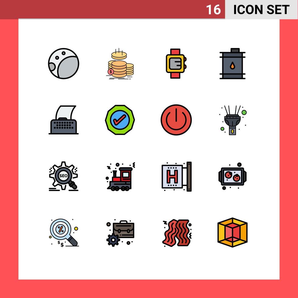 16 Creative Icons Modern Signs and Symbols of typewriter paper clock cinema script finance Editable Creative Vector Design Elements