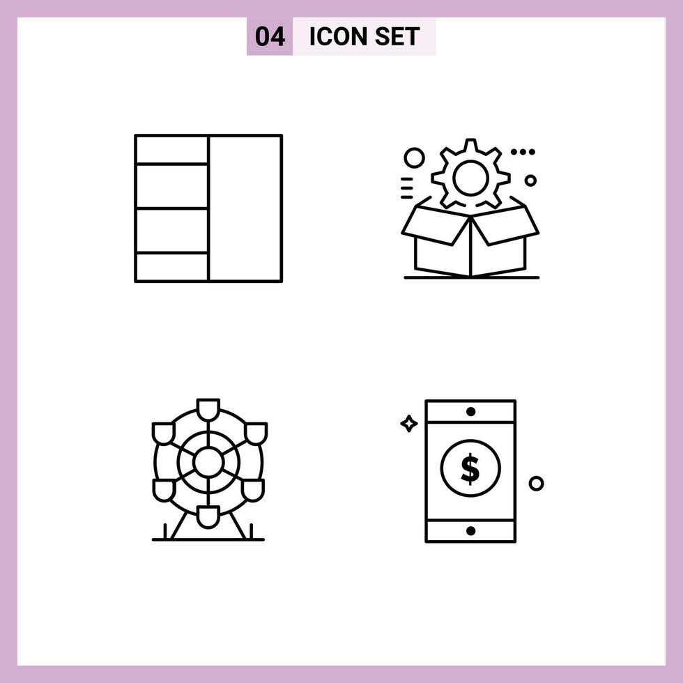 Group of 4 Modern Filledline Flat Colors Set for grid wheel cog configuration mobile Editable Vector Design Elements