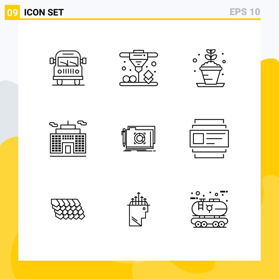 Mobile Interface Outline Set of 9 Pictograms of file lock hobbies folder business Editable Vector Design Elements