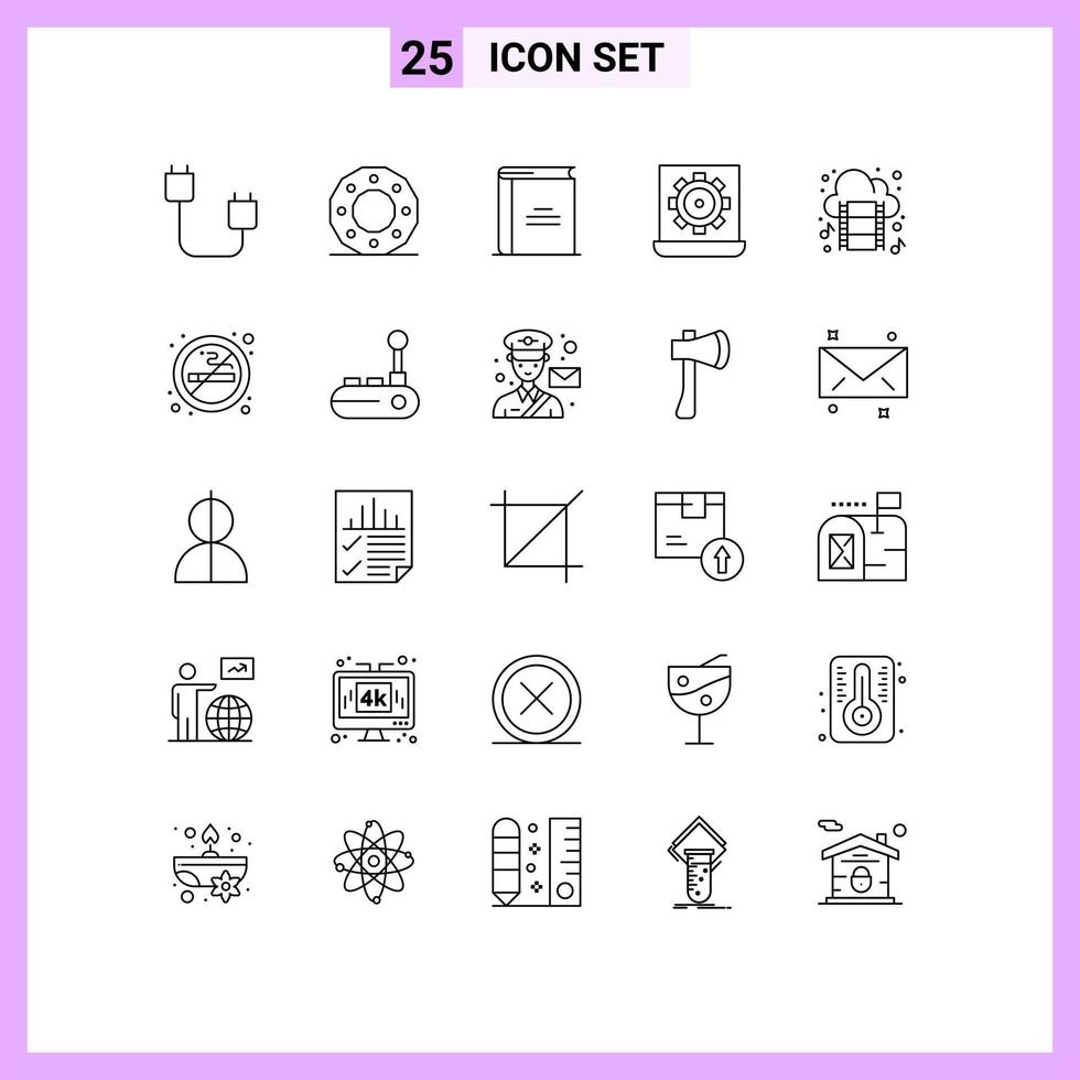 25 Line concept for Websites Mobile and Apps laptop computer holiday reading library Editable Vector Design Elements