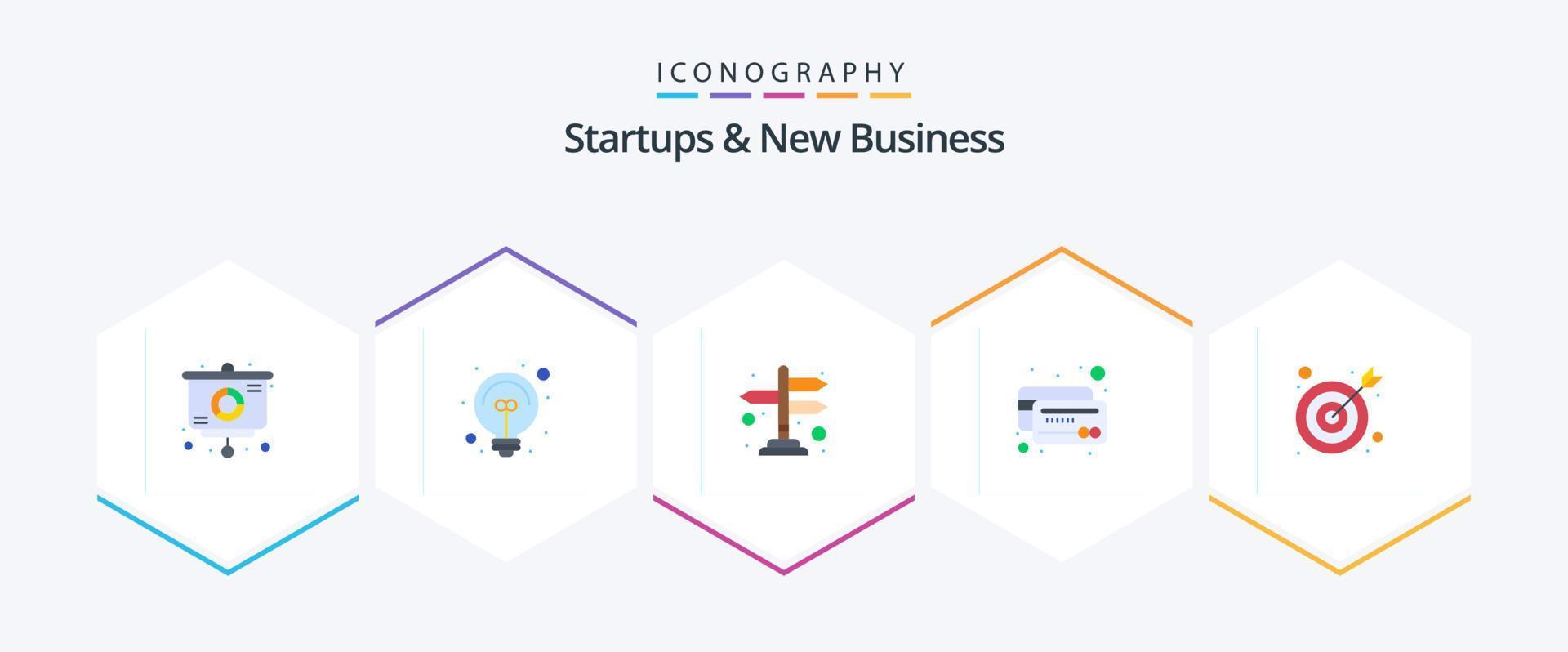 Startups And New Business 25 Flat icon pack including . goal. way. arrow. credit vector