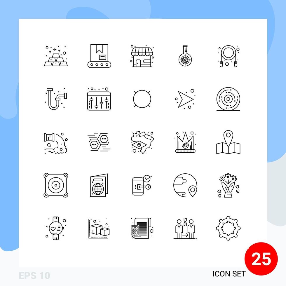 Modern Set of 25 Lines and symbols such as rope target market store lab flask Editable Vector Design Elements