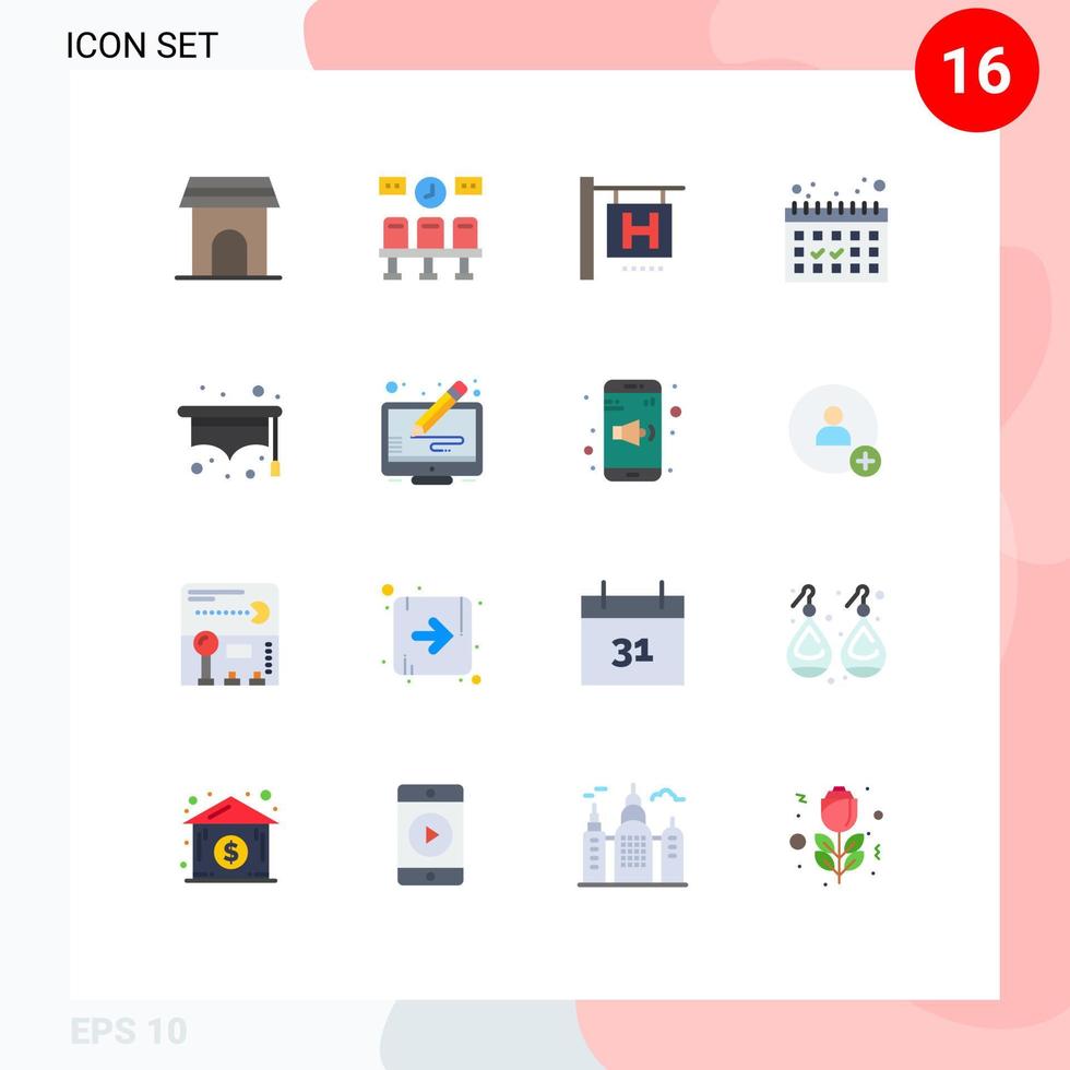 16 Thematic Vector Flat Colors and Editable Symbols of student hat clock vacation calendar Editable Pack of Creative Vector Design Elements