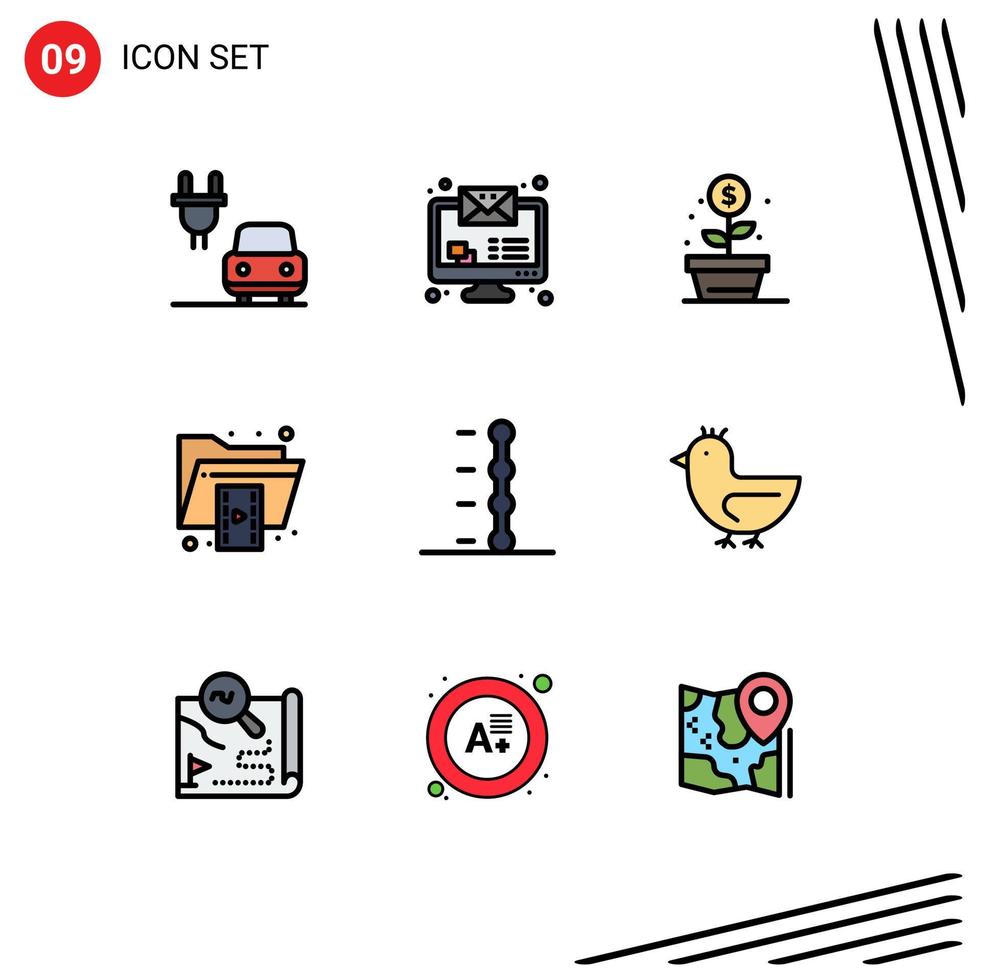 Modern Set of 9 Filledline Flat Colors and symbols such as transmission auto investment video folder Editable Vector Design Elements