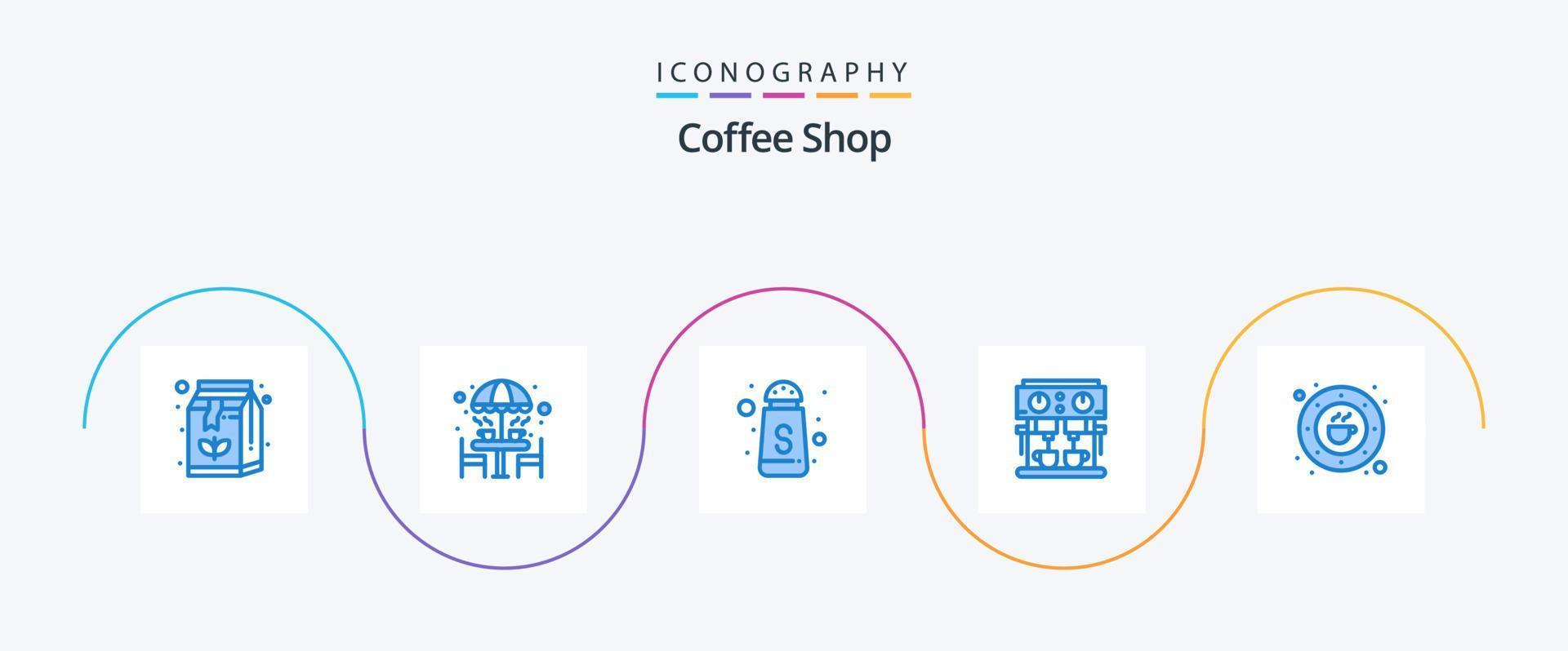 Coffee Shop Blue 5 Icon Pack Including cafe. drink. umbrella. machine. coffee vector