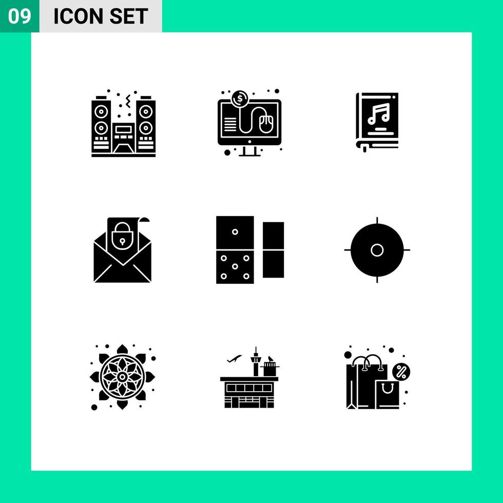 Pack of 9 Modern Solid Glyphs Signs and Symbols for Web Print Media such as casino message album email video Editable Vector Design Elements
