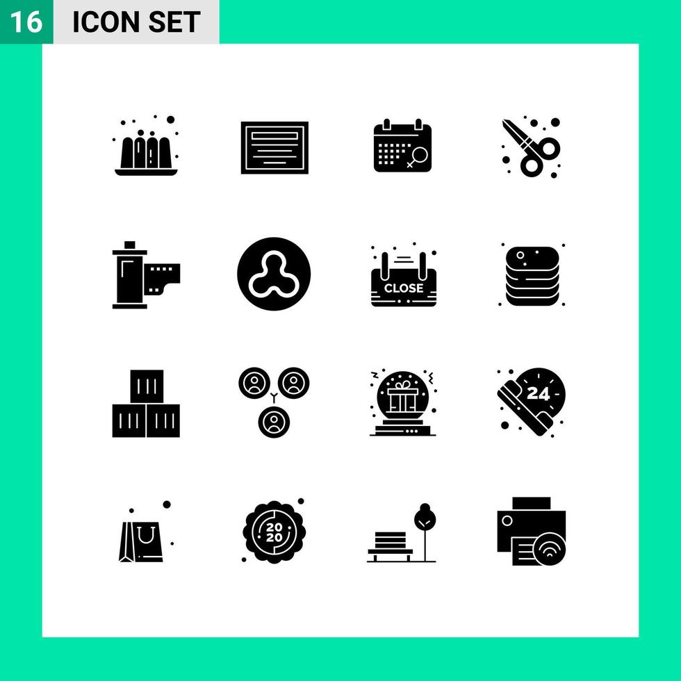 User Interface Pack of 16 Basic Solid Glyphs of ripple hollywood plan film cinema Editable Vector Design Elements