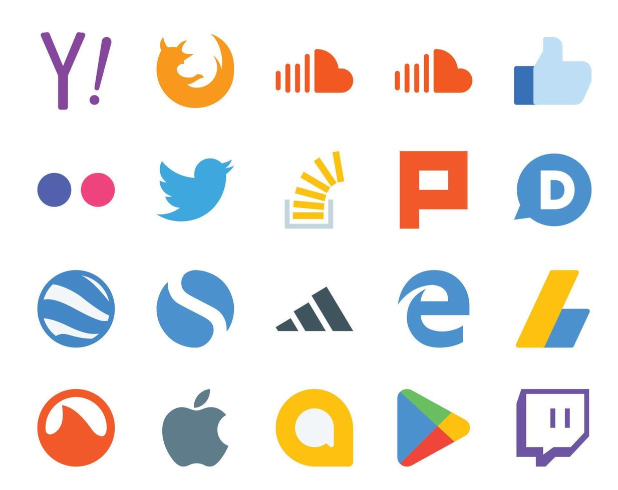 20 Social Media Icon Pack Including google earth plurk flickr overflow question vector