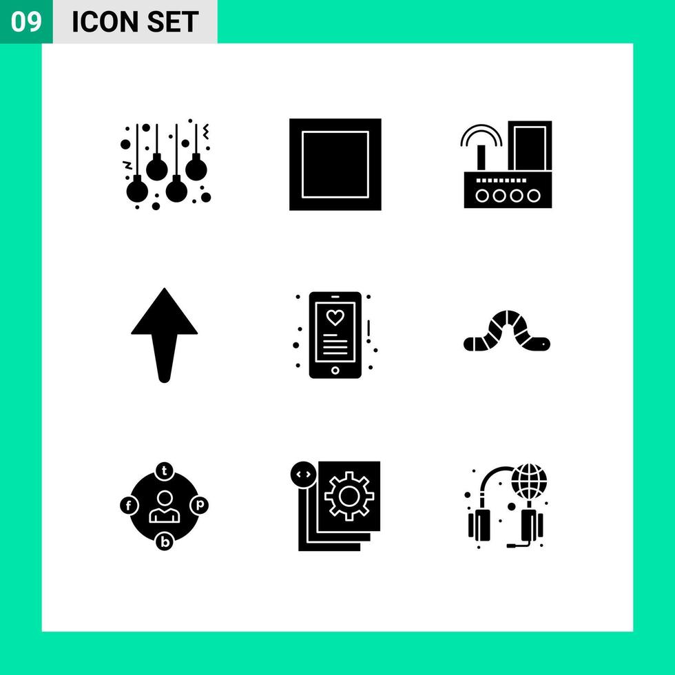 Universal Icon Symbols Group of 9 Modern Solid Glyphs of animal love signal heart up Editable Vector Design Elements