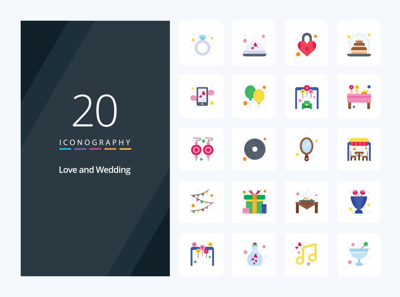 20 Wedding Flat Color icon for presentation vector