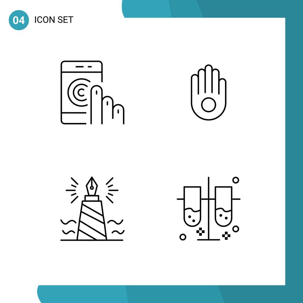 Line Pack of 4 Universal Symbols of click write smartphone hand nib Editable Vector Design Elements