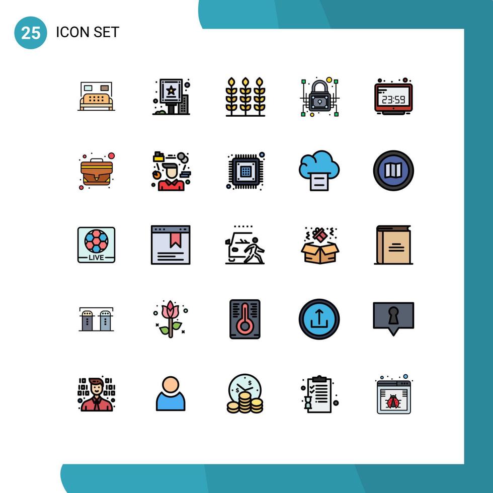 User Interface Pack of 25 Basic Filled line Flat Colors of computer private wheat network protection data Editable Vector Design Elements