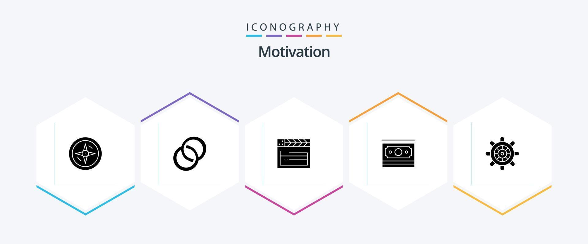 paquete de iconos de 25 glifos de motivación que incluye rueda. bote. película. motivación. dólar vector