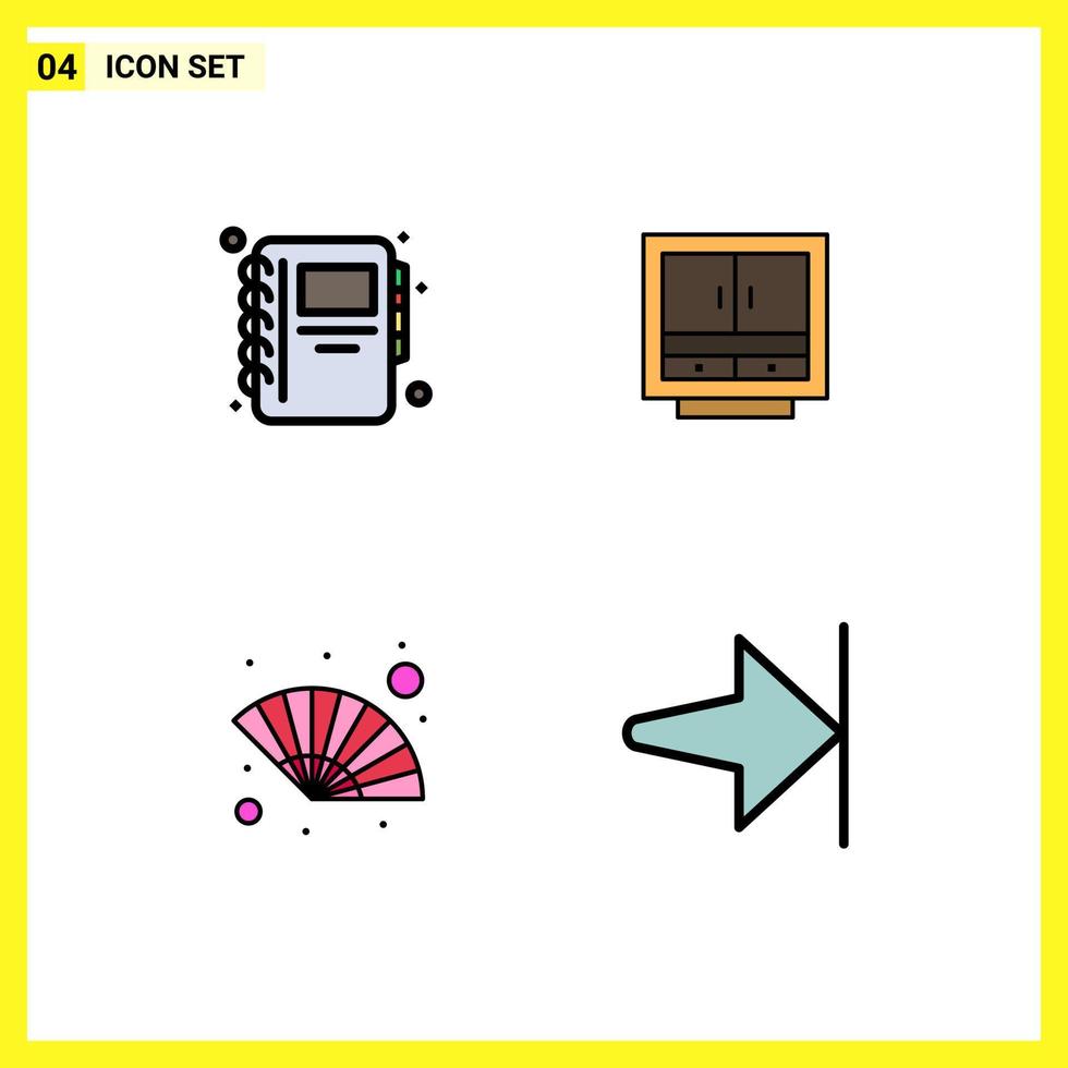 User Interface Pack of 4 Basic Filledline Flat Colors of education storage cabinet files hand fan Editable Vector Design Elements