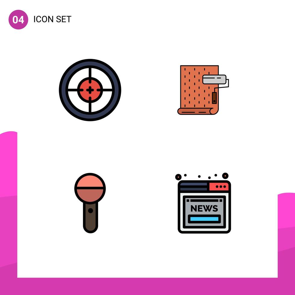 Set of 4 Vector Filledline Flat Colors on Grid for army wallpaper soldier interior mic Editable Vector Design Elements