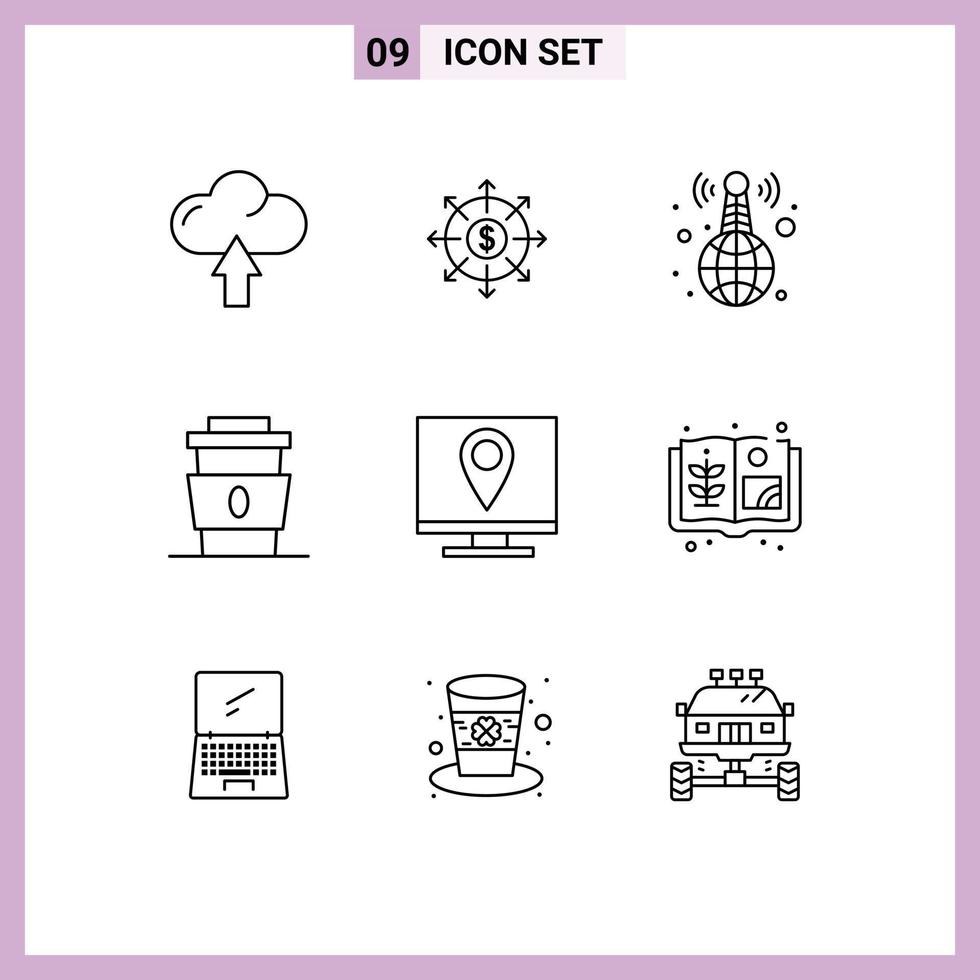 Universal Icon Symbols Group of 9 Modern Outlines of address fast world wide drink coffee Editable Vector Design Elements