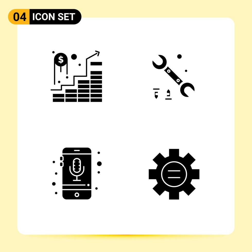 Solid Glyph Pack of 4 Universal Symbols of invest phone successful investment tool smartphone Editable Vector Design Elements
