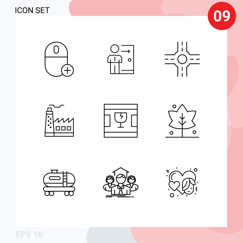 Group of 9 Outlines Signs and Symbols for broken construction job factory crossroad Editable Vector Design Elements