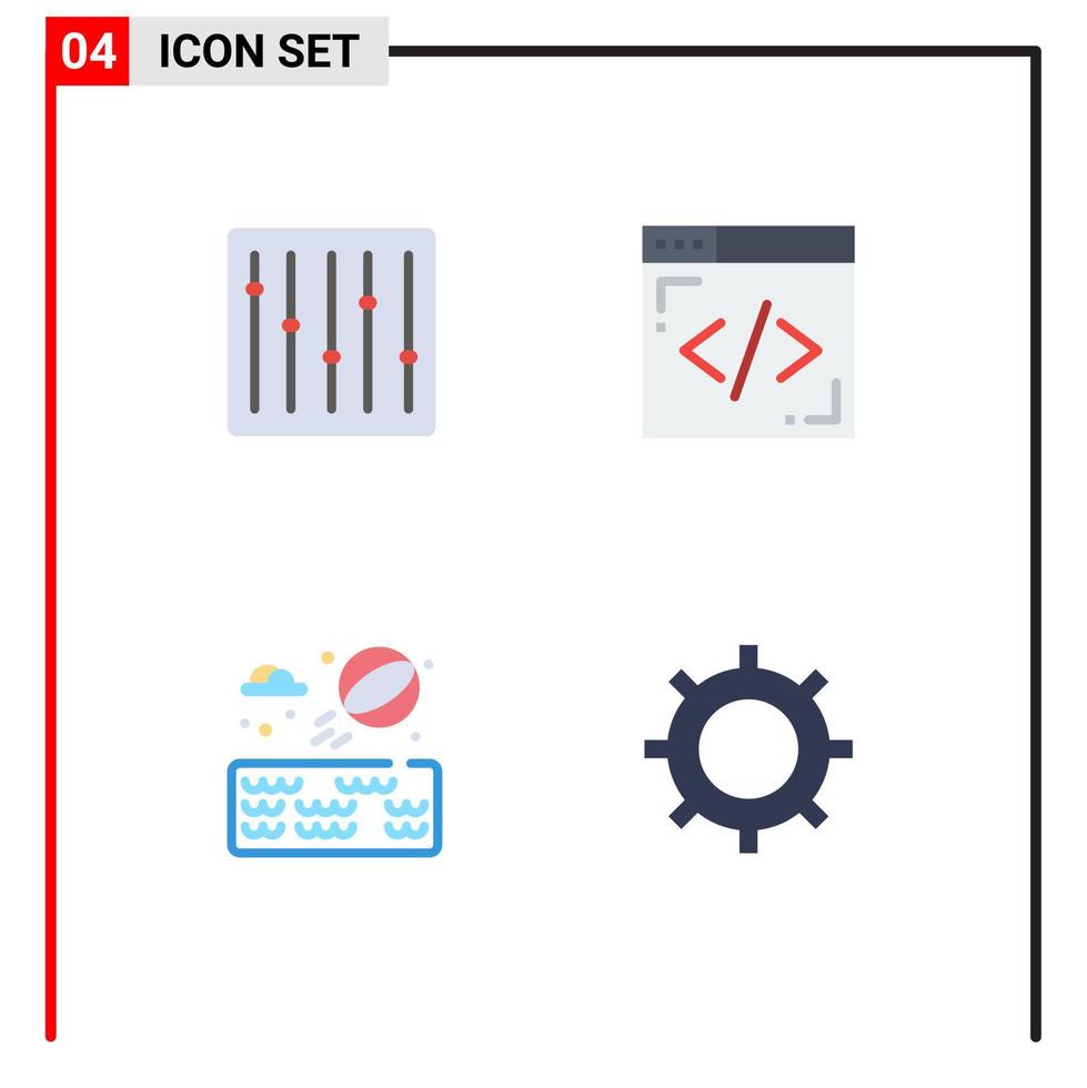 conjunto de 4 paquetes de iconos planos comerciales para controles park music lines cog elementos de diseño vectorial editables vector