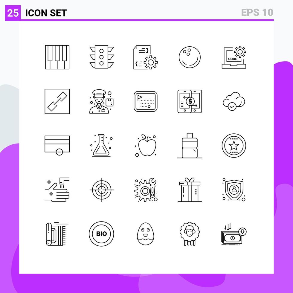 25 User Interface Line Pack of modern Signs and Symbols of strike bowling navigation ball file Editable Vector Design Elements