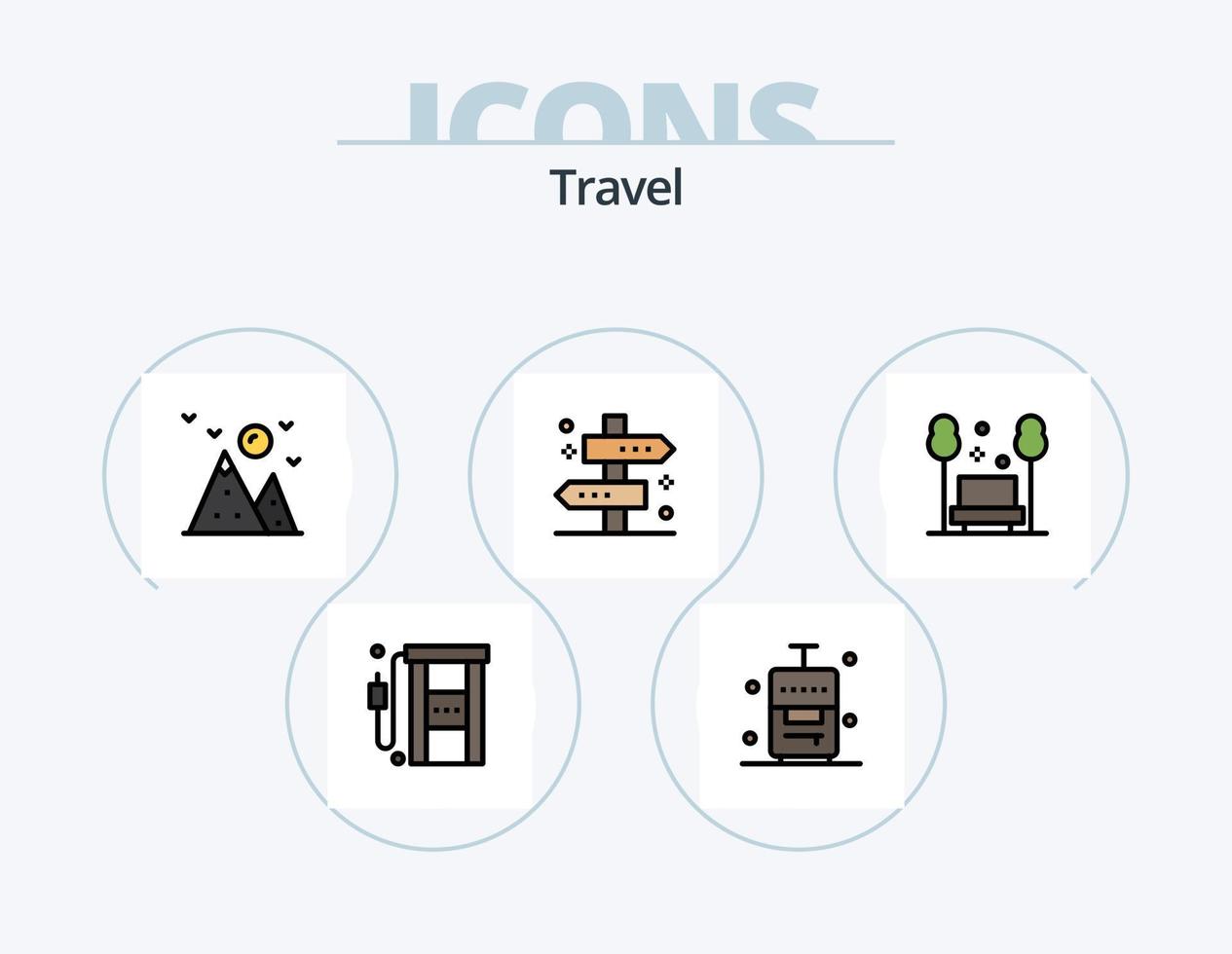 paquete de iconos llenos de línea de viaje 5 diseño de iconos. nube. aventura. valija. hora. café vector