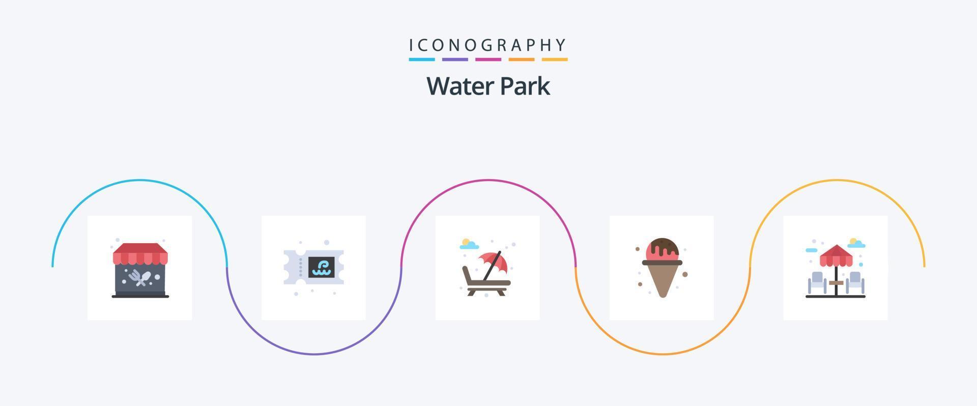 Water Park Flat 5 Icon Pack Including . water. park. dinner. ice cream vector