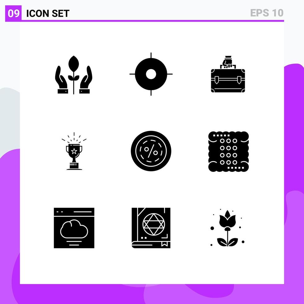 9 Solid Glyph concept for Websites Mobile and Apps commerce discount briefcase trophy medal Editable Vector Design Elements