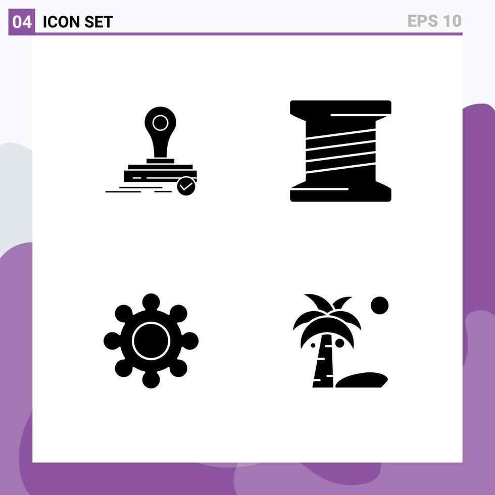 paquete de 4 signos y símbolos de glifos sólidos modernos para medios de impresión web, como elementos de diseño de vectores editables de hilo de logotipo de cogs de sello