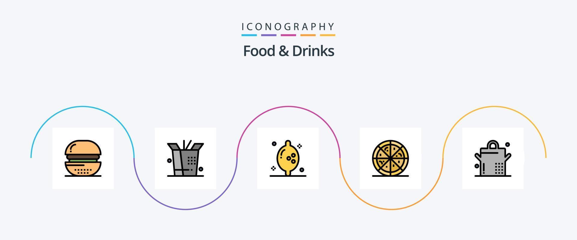 paquete de 5 íconos planos llenos de línea de alimentos y bebidas que incluye. Fruta. alimento vector