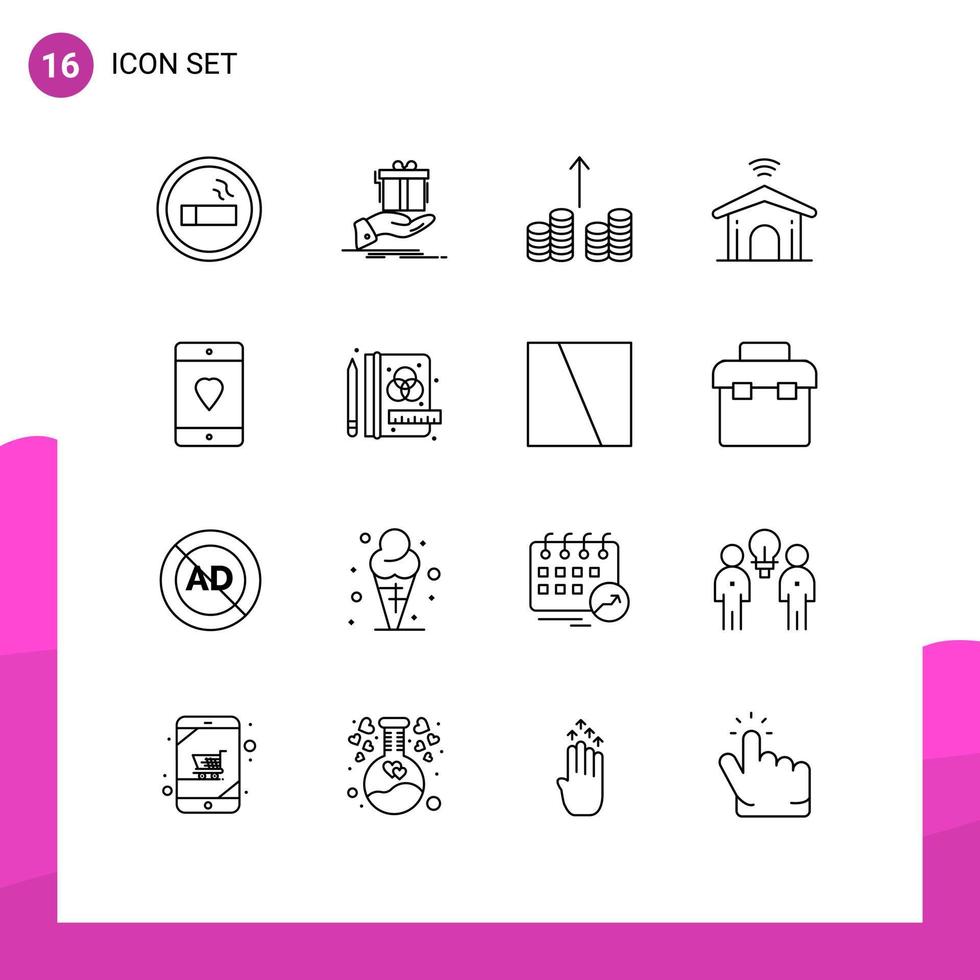 Mobile Interface Outline Set of 16 Pictograms of devices technology birthday smart electronic Editable Vector Design Elements