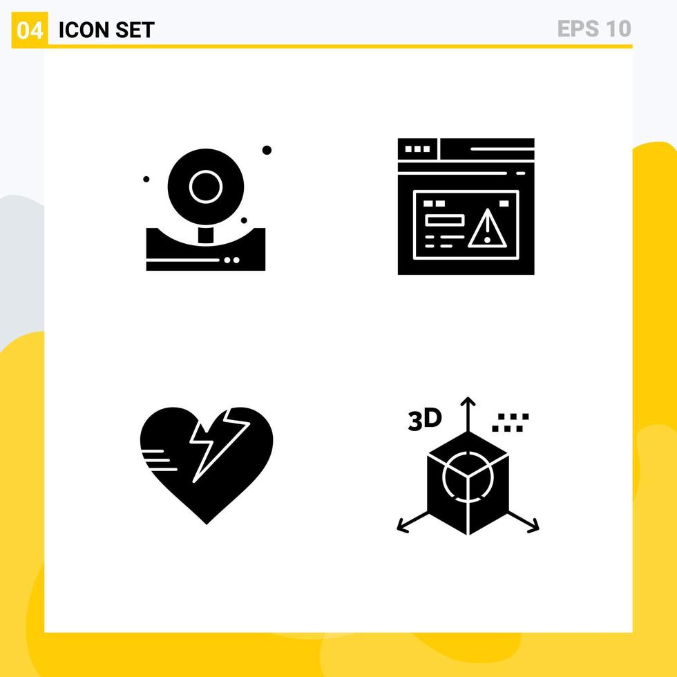 4 Thematic Vector Solid Glyphs and Editable Symbols of alarm healthcare fire web care Editable Vector Design Elements