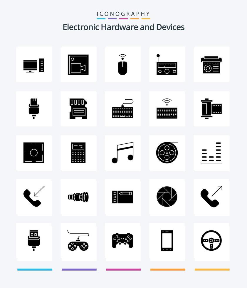 Creative Devices 25 Glyph Solid Black icon pack  Such As charge. radio. apple. music. device vector