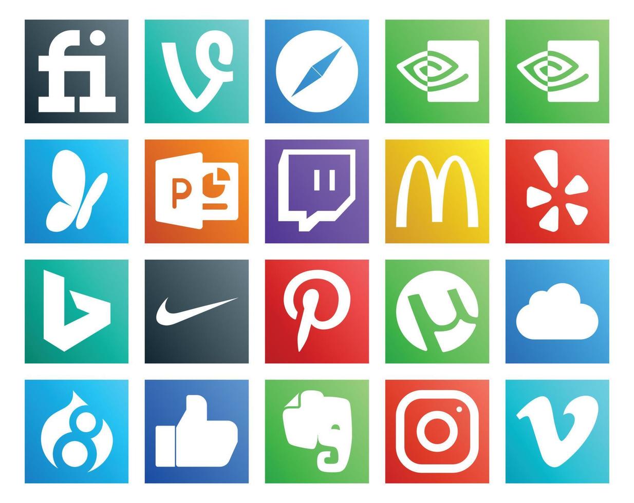 20 Social Media Icon Pack Including evernote drupal mcdonalds icloud pinterest vector