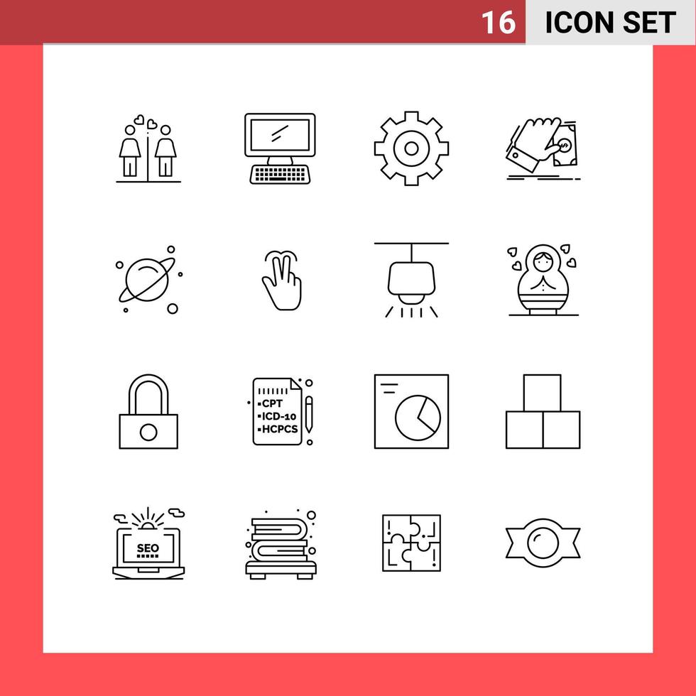 Outline Pack of 16 Universal Symbols of planet earn pc money business Editable Vector Design Elements