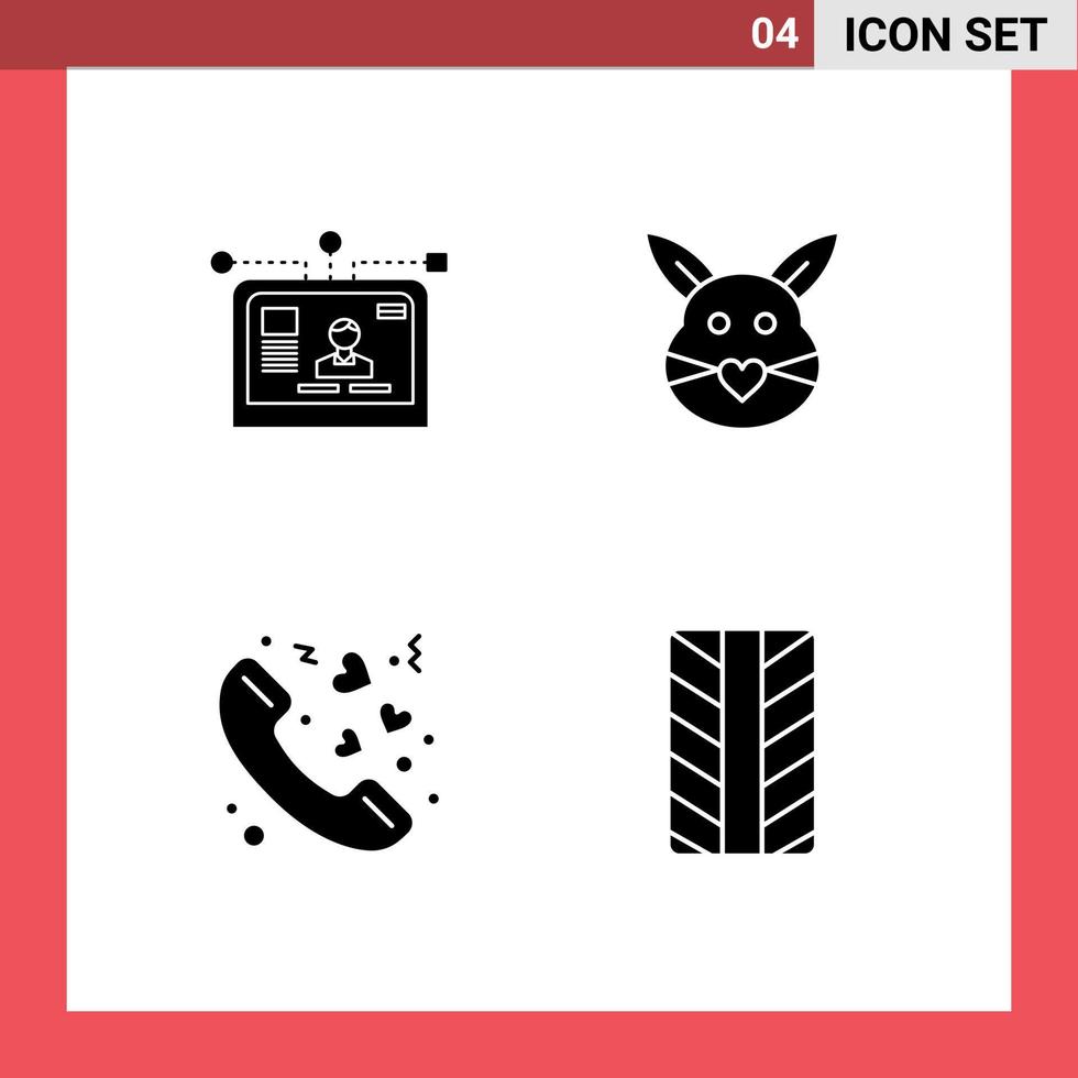 Set of 4 Modern UI Icons Symbols Signs for interface easter layout bunny love Editable Vector Design Elements