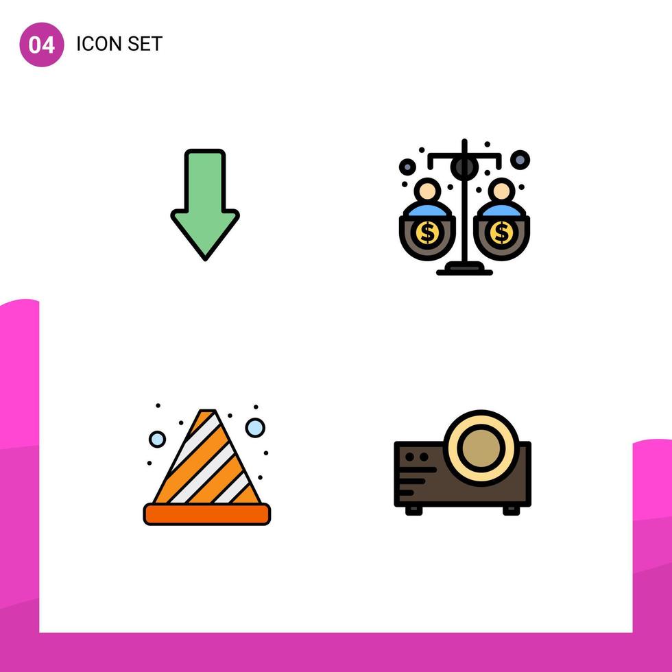 Filledline Flat Color Pack of 4 Universal Symbols of arrow cone download fund stop Editable Vector Design Elements