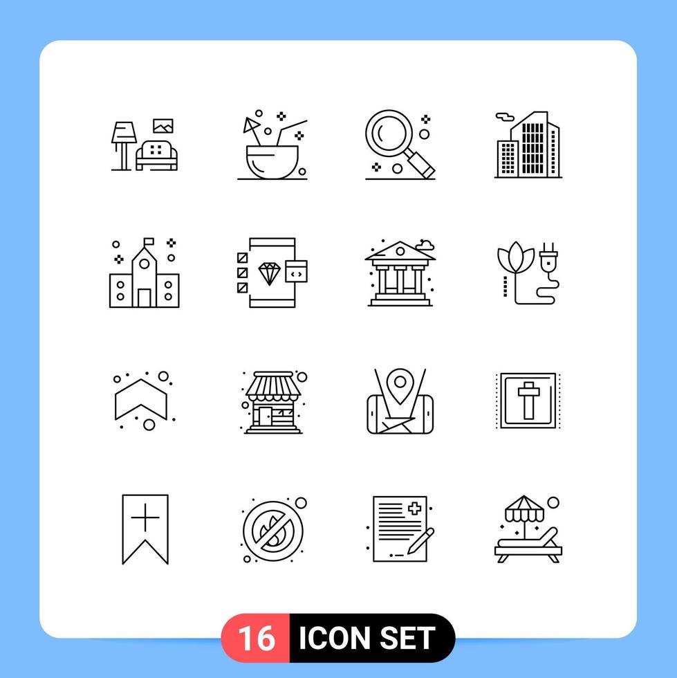 16 Creative Icons Modern Signs and Symbols of office estate tropical building search Editable Vector Design Elements