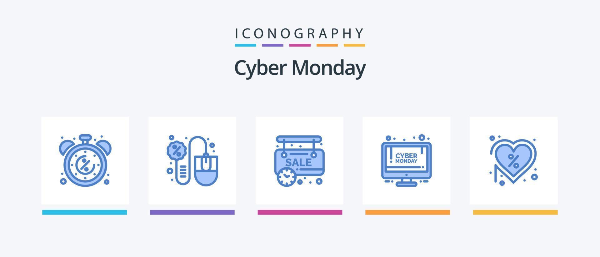 paquete de iconos cyber monday blue 5 que incluye el lunes. descuento. ratón. Tienda online. venta. diseño de iconos creativos vector