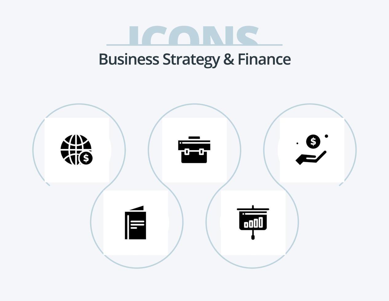 Business Strategy And Finance Glyph Icon Pack 5 Icon Design. . money . sales . dollar . world vector