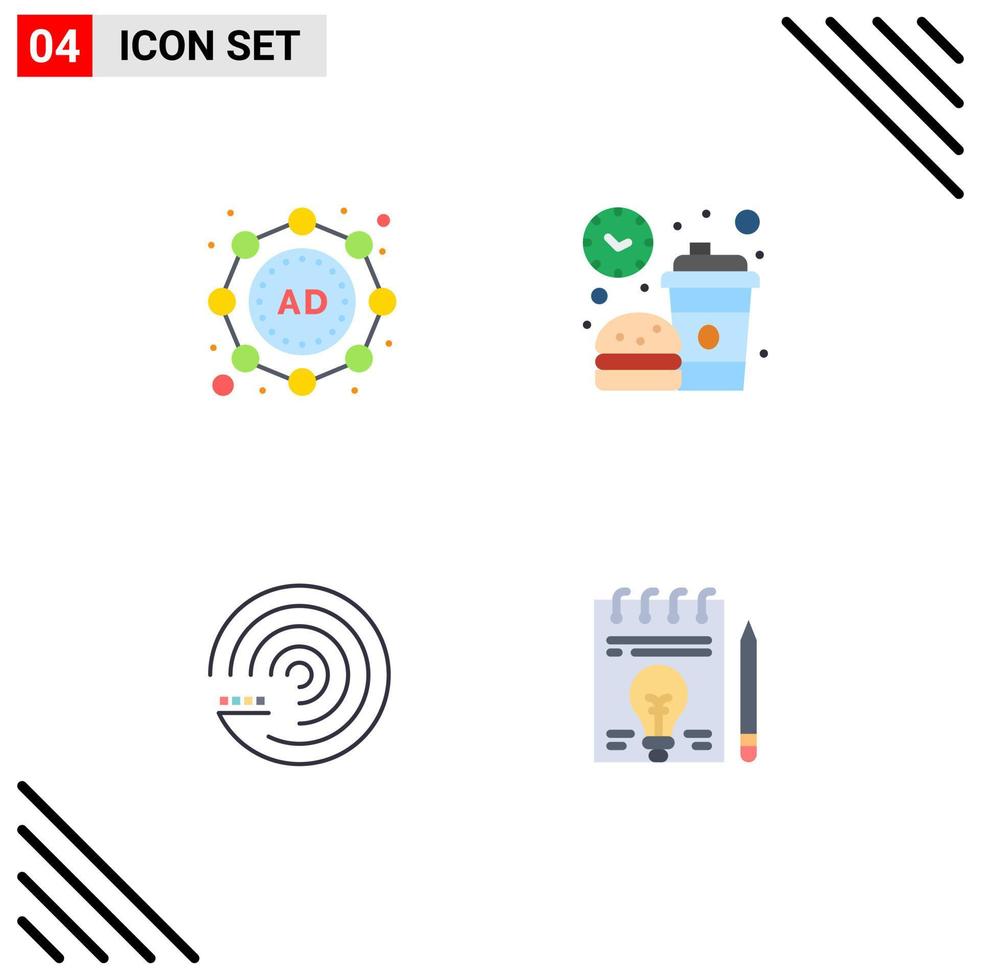 Pictogram Set of 4 Simple Flat Icons of ad model break lunch scince Editable Vector Design Elements