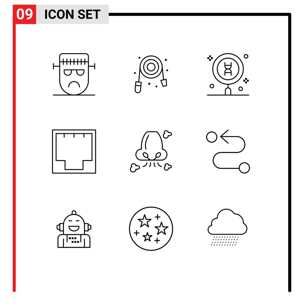 Set of 9 Commercial Outlines pack for network ethernet plumbing connection science Editable Vector Design Elements