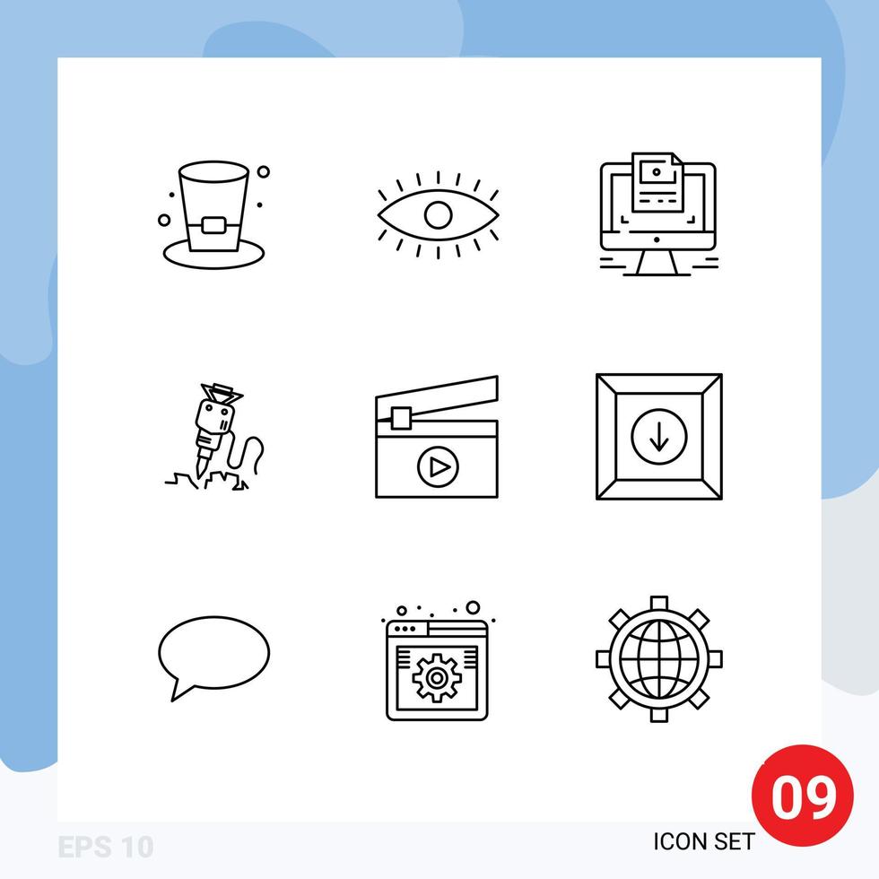 Modern Set of 9 Outlines and symbols such as film repair screen construction drill Editable Vector Design Elements